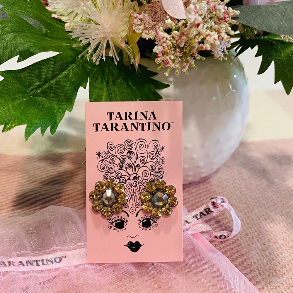 NEW Tarina Tarantino Gold & Black Crystal Earrings